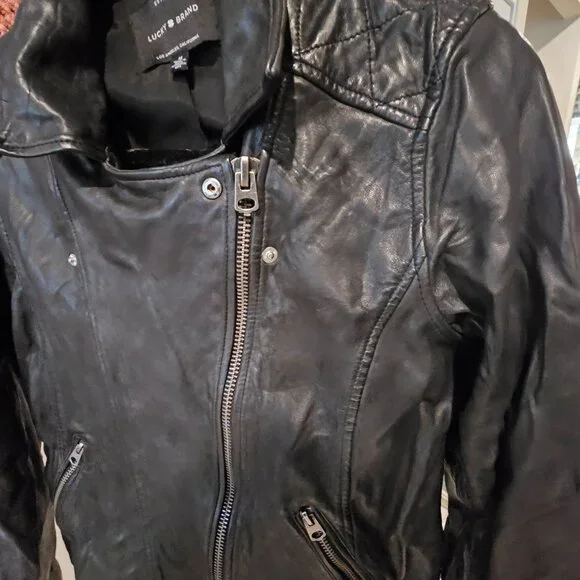 Black Leather Lucky Brand Jacket - Picture 3 of 11